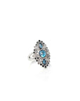 Baikalla Jewelry Gold Topaz Ring 14k White Gold Genuine Swiss Blue Topaz Ring with Diamonds
