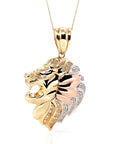 Baikalla Jewelry 14K Pure Yellow Gold Pendant 14K Yellow Gold Lion Head Pendant Necklace With CZ