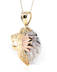 Baikalla Jewelry 14K Pure Yellow Gold Pendant 14K Yellow Gold Lion Head Pendant Necklace With CZ