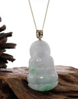 Baikalla Jewelry Jade Guanyin Pendant Necklace "Goddess of Compassion" 14k Yellow Gold Genuine Burmese Jadeite Jade Guanyin Necklace With Good Luck Design