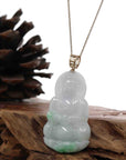 Baikalla Jewelry Jade Guanyin Pendant Necklace "Goddess of Compassion" 14k Yellow Gold Genuine Burmese Jadeite Jade Guanyin Necklace With Good Luck Design