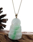 Baikalla Jewelry Jade Guanyin Pendant Necklace "Goddess of Compassion" 14k Yellow Gold Genuine Burmese Jadeite Jade Guanyin Necklace With Good Luck Design