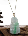 Baikalla Jewelry Jade Guanyin Pendant Necklace "Goddess of Compassion" 14k Yellow Gold Genuine Burmese Jadeite Jade Guanyin Necklace With Good Luck Design