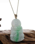 Baikalla Jewelry Jade Guanyin Pendant Necklace "Goddess of Compassion" 14k Yellow Gold Genuine Burmese Jadeite Jade Guanyin Necklace With Good Luck Design