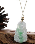 Baikalla Jewelry Jade Guanyin Pendant Necklace "Goddess of Compassion" 14k Yellow Gold Genuine Burmese Jadeite Jade Guanyin Necklace With Good Luck Design