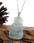 Baikalla Jewelry Jade Guanyin Pendant Necklace Baikalla "Goddess of Compassion" Genuine Burmese Jadeite Jade Guanyin Necklace With Good Luck Design 14K Gold Bail