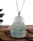 Baikalla Jewelry Jade Guanyin Pendant Necklace Baikalla "Goddess of Compassion" Genuine Burmese Jadeite Jade Guanyin Necklace With Good Luck Design 14K Gold Bail