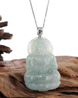 Baikalla Jewelry Jade Guanyin Pendant Necklace Baikalla "Goddess of Compassion" Genuine Burmese Jadeite Jade Guanyin Necklace With Good Luck Design 14K Gold Bail