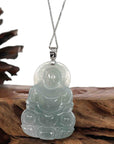 Baikalla Jewelry Jade Guanyin Pendant Necklace Baikalla "Goddess of Compassion" Genuine Burmese Jadeite Jade Guanyin Necklace With Good Luck Design 14K Gold Bail