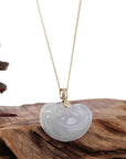 Baikalla Jewelry Jade Pendant Natural Ice White Jadeite Jade Ru Yi Necklace With 14k Yellow Gold VS1 Diamond Bail