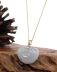 Baikalla Jewelry Jade Pendant Natural Ice White Jadeite Jade Ru Yi Necklace With 14k Yellow Gold VS1 Diamond Bail