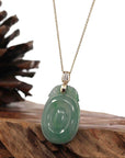 Baikalla Jewelry Jade Guanyin Pendant Necklace Genuine Green Jadeite Jade Dragon Necklace With VSI Diamond Gold Bail