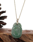 Baikalla Jewelry Jade Guanyin Pendant Necklace Genuine Green Jadeite Jade Dragon Necklace With VSI Diamond Gold Bail