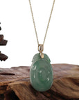 Baikalla Jewelry Jade Guanyin Pendant Necklace Genuine Green Jadeite Jade Dragon Necklace With VSI Diamond Gold Bail