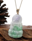 Baikalla Jewelry Jade Guanyin Pendant Necklace "Goddess of Compassion" 14k Yellow Gold Genuine Burmese Jadeite Jade Guanyin Necklace With Good Luck Design