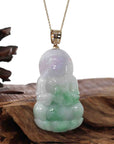 Baikalla Jewelry Jade Guanyin Pendant Necklace "Goddess of Compassion" 14k Yellow Gold Genuine Burmese Jadeite Jade Guanyin Necklace With Good Luck Design