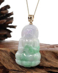 Baikalla Jewelry Jade Guanyin Pendant Necklace "Goddess of Compassion" 14k Yellow Gold Genuine Burmese Jadeite Jade Guanyin Necklace With Good Luck Design