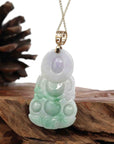 Baikalla Jewelry Jade Guanyin Pendant Necklace "Goddess of Compassion" 14k Yellow Gold Genuine Burmese Jadeite Jade Guanyin Necklace With Good Luck Design