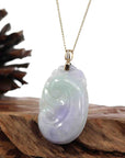 Baikalla Jewelry Jade Guanyin Pendant Necklace Genuine Lavender Jadeite Jade RuYi Pendant Necklace With 14K Yellow Gold Diamond Bail