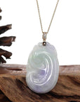 Baikalla Jewelry Jade Guanyin Pendant Necklace Genuine Lavender Jadeite Jade RuYi Pendant Necklace With 14K Yellow Gold Diamond Bail