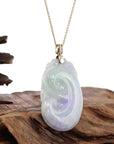 Baikalla Jewelry Jade Guanyin Pendant Necklace Genuine Lavender Jadeite Jade RuYi Pendant Necklace With 14K Yellow Gold Diamond Bail