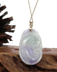 Baikalla Jewelry Jade Guanyin Pendant Necklace Genuine Lavender Jadeite Jade RuYi Pendant Necklace With 14K Yellow Gold Diamond Bail