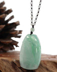 Baikalla Jewelry Jade Pendant Necklace Genuine Ice Green Jadeite Jade "Good Luck Bamboo" Pendant Necklace With Real Jadeite Bead Necklace