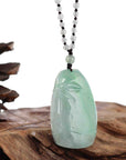 Baikalla Jewelry Jade Pendant Necklace Genuine Ice Green Jadeite Jade "Good Luck Bamboo" Pendant Necklace With Real Jadeite Bead Necklace