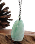 Baikalla Jewelry Jade Pendant Necklace Genuine Ice Green Jadeite Jade "Good Luck Bamboo" Pendant Necklace With Real Jadeite Bead Necklace
