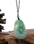 Baikalla Jewelry Jade Guanyin Pendant Necklace Genuine Green Jadeite Jade Fu Pendant Necklace With Real Ice Jadeite jade Beads Necklace