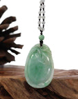 Baikalla Jewelry Jade Guanyin Pendant Necklace Genuine Green Jadeite Jade Fu Pendant Necklace With Real Ice Jadeite jade Beads Necklace