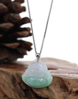 Baikalla Jewelry Jade Buddha Pendant 14k White Gold Bail "Laughing Buddha" Genuine Vibrant Lavender Green Jadeite Jade Buddha Pendant Necklace