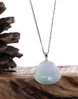 Baikalla Jewelry Jade Buddha Pendant "Laughing Buddha" Genuine Vibrant Lavender Green, Jadeite Jade Buddha Pendant Necklace With 14k White Gold Bail