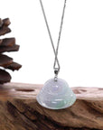 Baikalla Jewelry Jade Buddha Pendant "Laughing Buddha" Genuine Vibrant Lavender Green, Jadeite Jade Buddha Pendant Necklace With 14k White Gold Bail