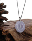 Baikalla Jewelry Gold Jadeite Jade Pendant Necklace 14K Yellow Gold "Good Luck Button" Necklace Lavender Jadeite Jade Lucky KouKou Pendant With Diamond Bail
