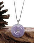 Baikalla Jewelry Gold Jadeite Jade Pendant Necklace "Good Luck Button" Lavender Jadeite Jade Lucky KouKou Pendant With 14K White Gold VS1 Diamond Bail