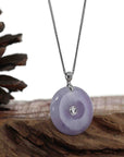 Baikalla Jewelry Gold Jadeite Jade Pendant Necklace "Good Luck Button" Lavender Jadeite Jade Lucky KouKou Pendant With 14K White Gold VS1 Diamond Bail