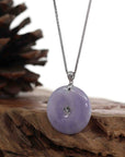 Baikalla Jewelry Gold Jadeite Jade Pendant Necklace "Good Luck Button" Lavender Jadeite Jade Lucky KouKou Pendant With 14K White Gold VS1 Diamond Bail