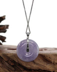 Baikalla Jewelry Gold Jadeite Jade Pendant Necklace "Good Luck Button" Lavender Jadeite Jade Lucky KouKou Pendant With 14K White Gold VS1 Diamond Bail