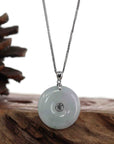 Baikalla Jewelry Jade Pendant Necklace 14k White Gold "Ping An Kou" Light Lavender Green Jadeite Jade Lucky KouKou Pendant Necklace