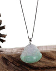 Baikalla Jewelry Jade Buddha Pendant 14k White Gold Bail "Laughing Buddha" Genuine Vibrant Lavender Green Jadeite Jade Buddha Pendant Necklace