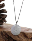 Baikalla Jewelry Gold Jadeite Jade Pendant Necklace 14k White Gold "Good Luck Button" Necklace Lavender Ice Jadeite Jade Lucky KouKou Pendant Necklace