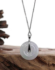 Baikalla Jewelry Gold Jadeite Jade Pendant Necklace 14k White Gold "Good Luck Button" Necklace Lavender Ice Jadeite Jade Lucky KouKou Pendant Necklace