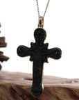 Baikalla Jewelry 24K Pure Yellow Gold Pendant 14K Yellow Gold & Black Nephrite Jade Crucifix Pendant