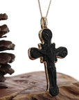 Baikalla Jewelry 24K Pure Yellow Gold Pendant 14K Yellow Gold & Black Nephrite Jade Crucifix Pendant