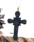 Baikalla Jewelry 24K Pure Yellow Gold Pendant 14K Yellow Gold & Black Nephrite Jade Crucifix Pendant