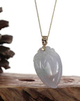 Baikalla Jewelry Jade Pendant Natural Ice Lavender Jadeite Jade Shou Tao ( Longevity Peach ) Necklace With 14k Yellow Gold Bail