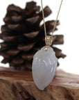 Baikalla Jewelry Jade Pendant Natural Ice Lavender Jadeite Jade Shou Tao ( Longevity Peach ) Necklace With 14k Yellow Gold Bail