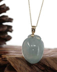 Baikalla Jewelry Jade Pendant Pendant Only Natural Icy Jadeite Jade Shou Tao ( longevity Peach ) Necklace With 14k Yellow Gold Bail