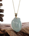 Baikalla Jewelry Jade Pendant Natural Icy Jadeite Jade Shou Tao ( longevity Peach ) Necklace With 14k Yellow Gold Bail